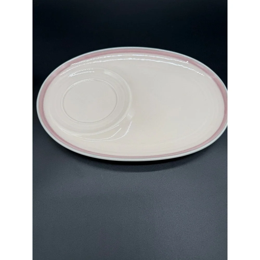 Pfaltzgraff Summer Breeze Snack Set Soup Cup and Oval‎ Plate Pink Blue Band USA